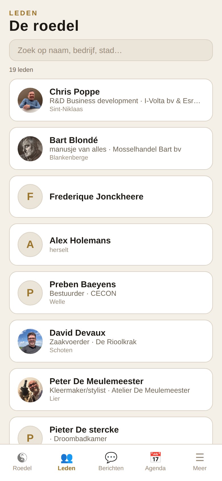 Ledenlijst in de Wolves and Warriors-app